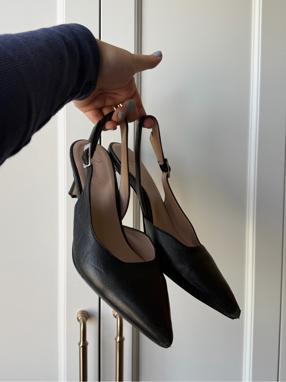 27 EDIT Black Pointed Slingback Heels with Adjustable Buckle - Picture 3 of 5